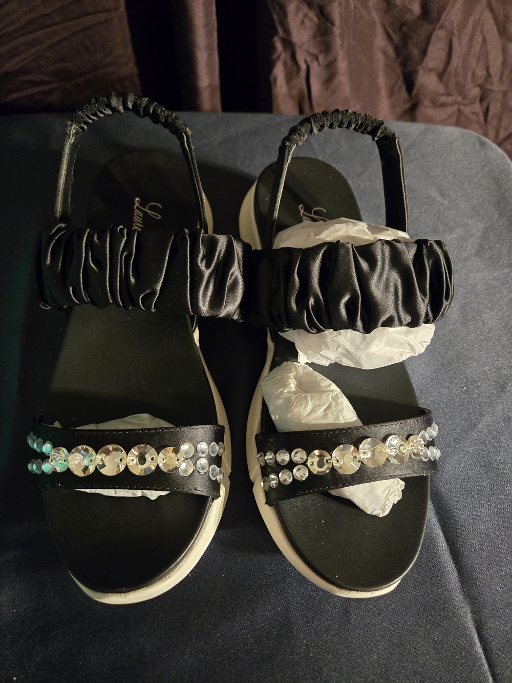Lauren Lorraine Women’s Black Embellished Slingback Sandals